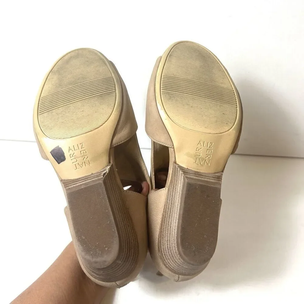 Naturalizer Womens 7.5M Wedge Wood Heel Zip Up Wrap Bootie Beige Nubuck Peep Toe